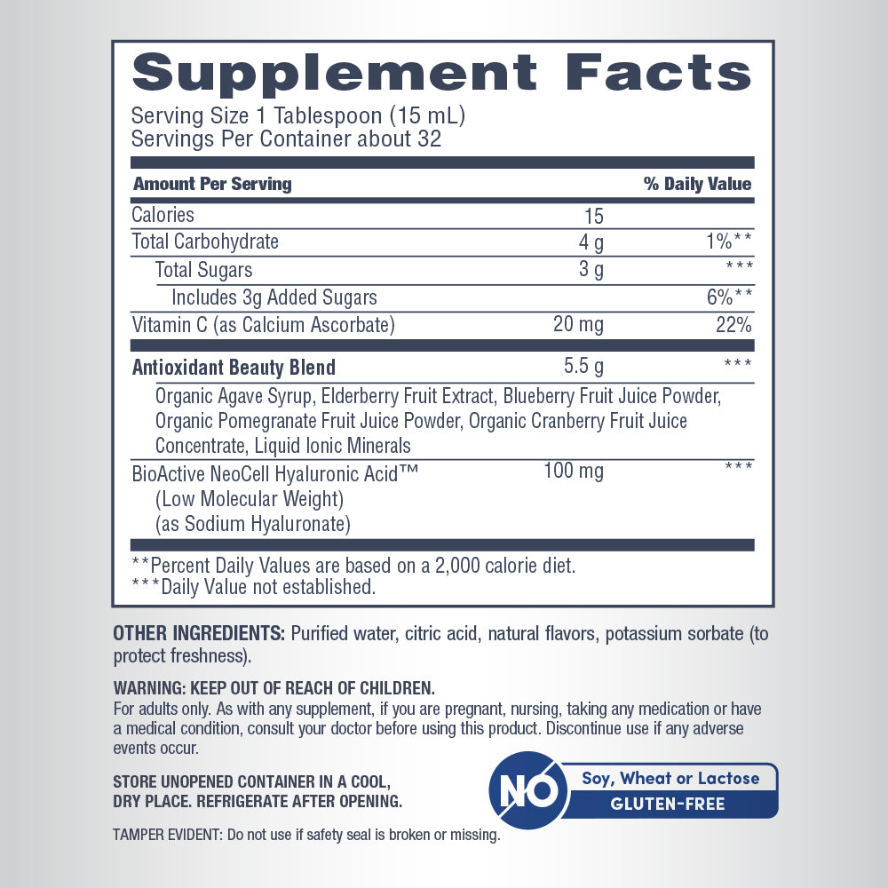 Hyaluronic Acid 100 mg plus C Liquid Blueberry Flavor, 16 fl oz (473 mL) Liquid