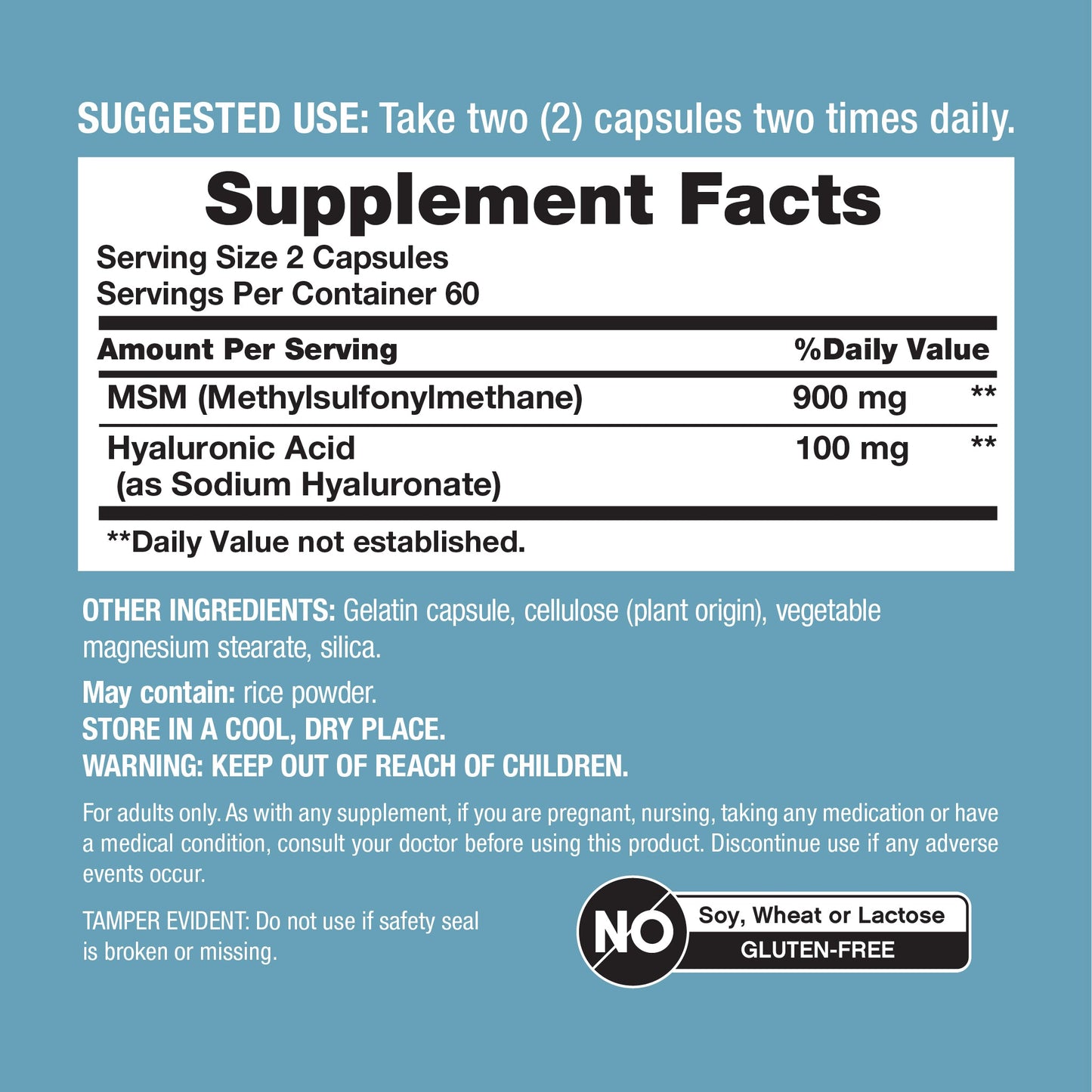 Hyaluronic Acid + MSM, 120 Capsules