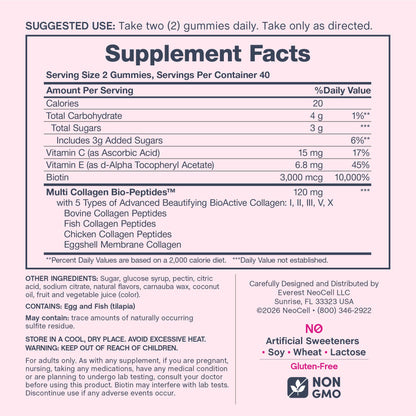 Hair, Skin & Nails + Multi Collagen Bio-Peptides Gummies Strawberry-licious Beauty Flavor, 80 Tasty Gummies