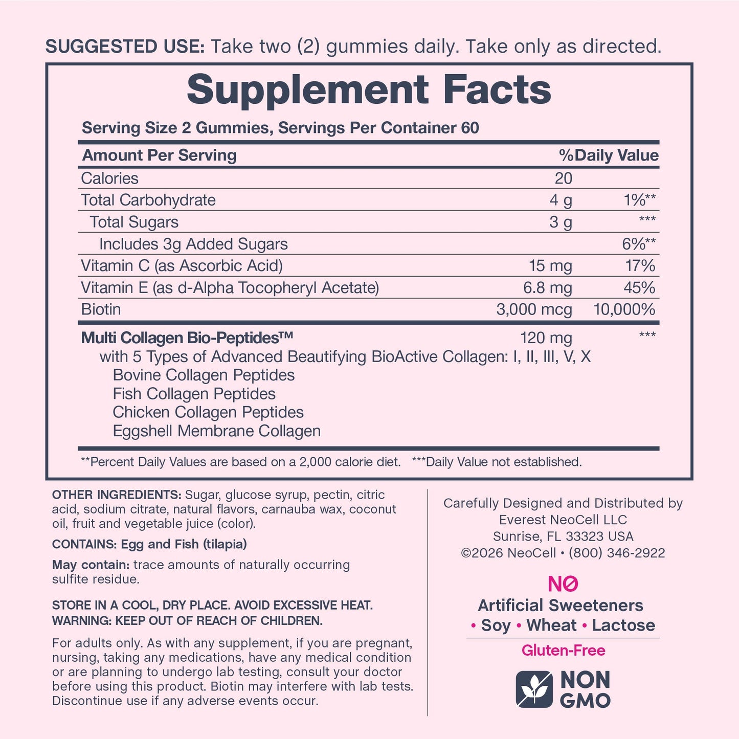Hair, Skin & Nails + Multi Collagen Bio-Peptides Gummies Strawberry-licious Beauty Flavor, 120 Tasty Gummies