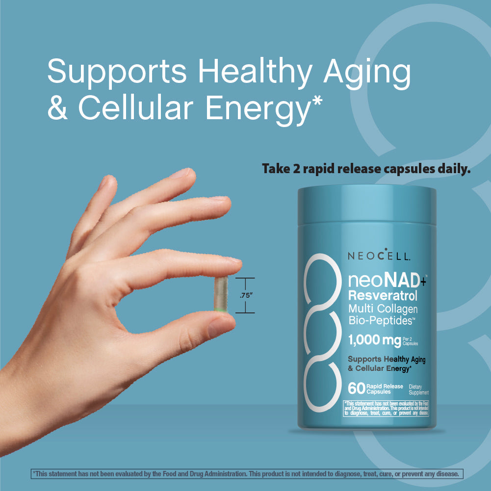 NAD + Resveratrol, Multi Collagen Bio-Peptides, 1000 mg, 60 Rapid Release Capsules
