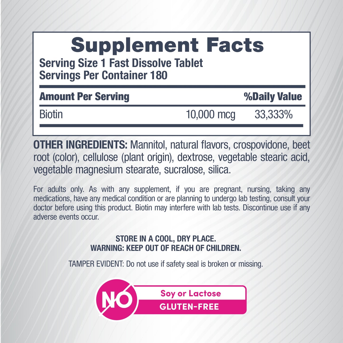 Biotin 10,000 MCG Fast Dissolve, 180 Fast Dissolve Tablets