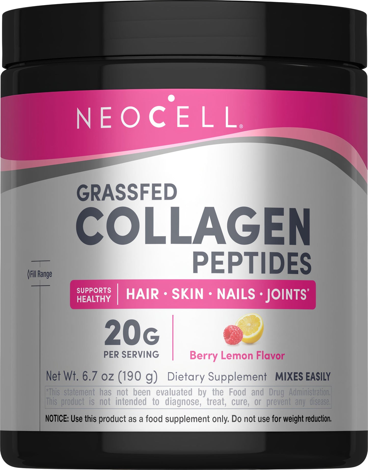 Grassfed Collagen Peptides Berry Lemon Flavor, 6.7 oz (190 g) Powder