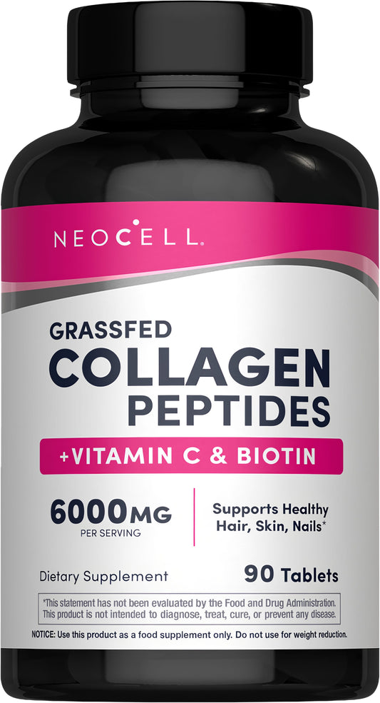 Grassfed Collagen Peptides + C & Biotin, 6000 mg, 90 Tablets