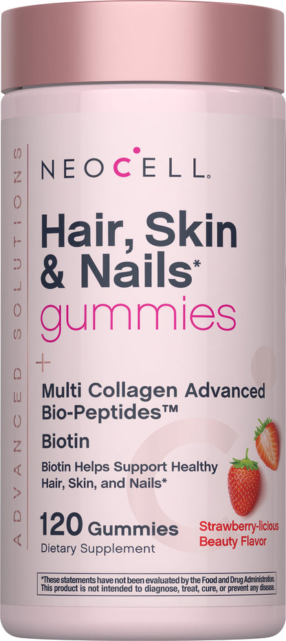 Hair, Skin & Nails + Multi Collagen Bio-Peptides Gummies Strawberry-licious Beauty Flavor, 120 Tasty Gummies