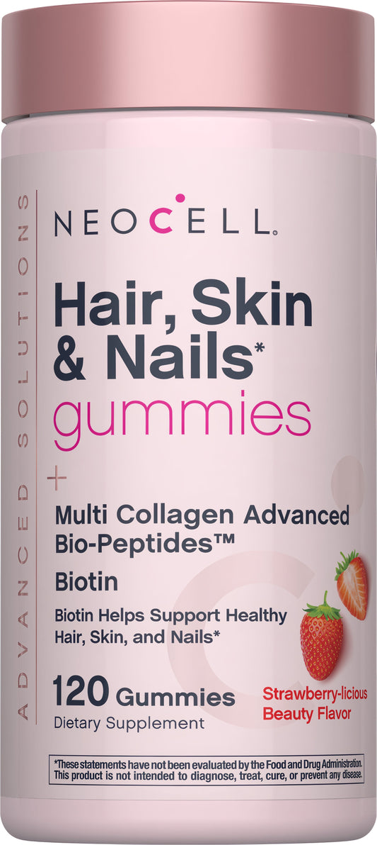 Hair, Skin & Nails + Multi Collagen Bio-Peptides Gummies Strawberry-licious Beauty Flavor, 120 Tasty Gummies
