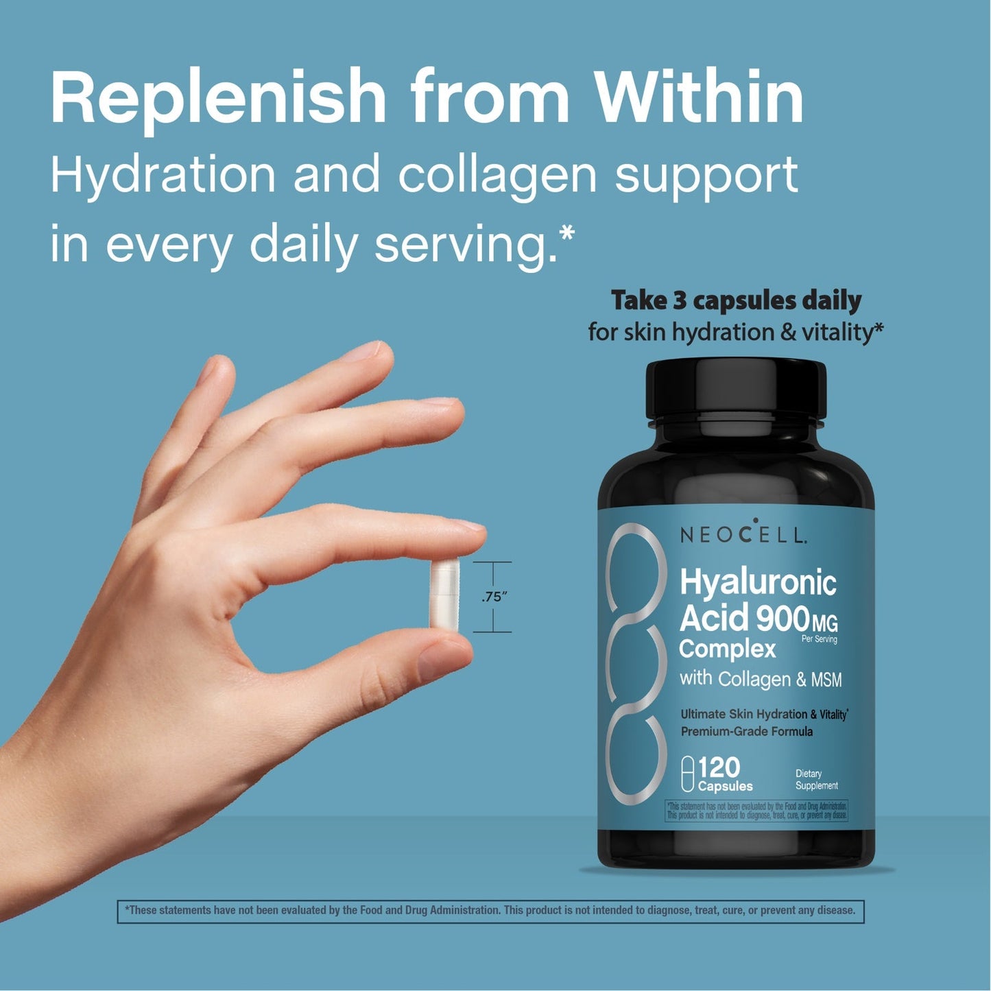 Hyaluronic Acid Complex 900 mg with Collagen & MSM, 120 Capsules