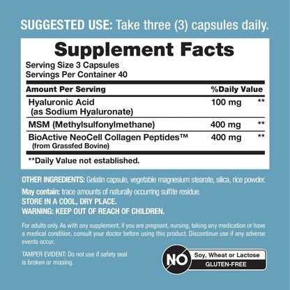 Hyaluronic Acid Complex 900 mg with Collagen & MSM, 120 Capsules